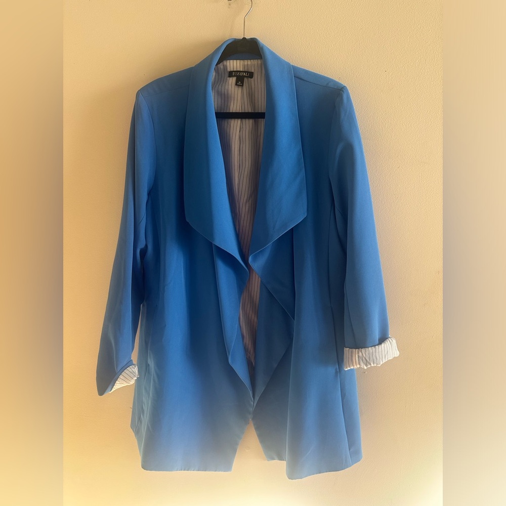 Roz & Ali Bright Blue Draped Open-Front Blazer